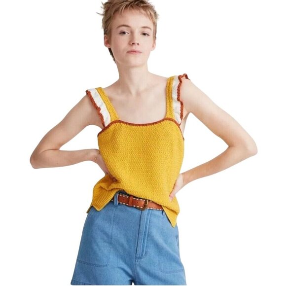 Madewell NWT Colorblock Crocheted Ruffled Strap Sweater Tank Size XL - Picture 1 of 10